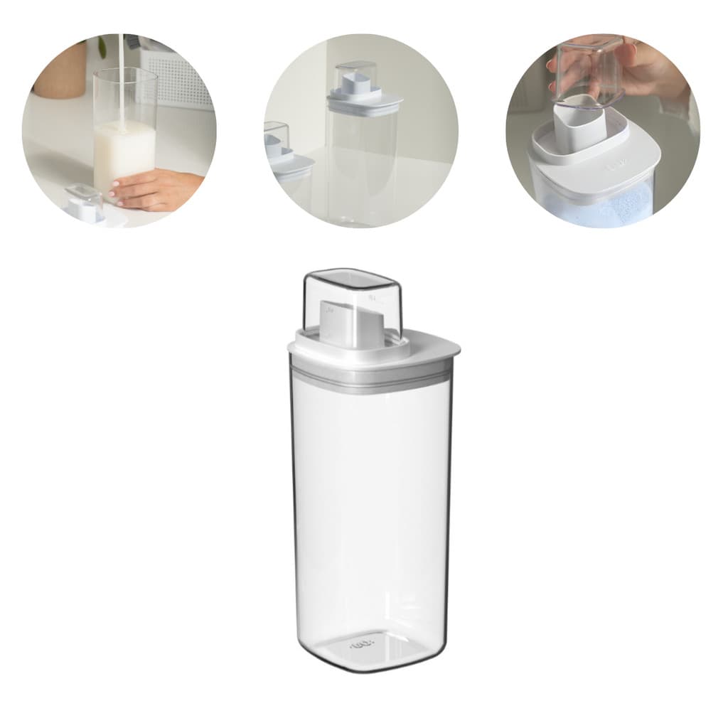 Dispenser Amaciante Sabão Pó 1,5 Litros Tampa Hermética Com Dosador Organizador Lavanderia Flow OU