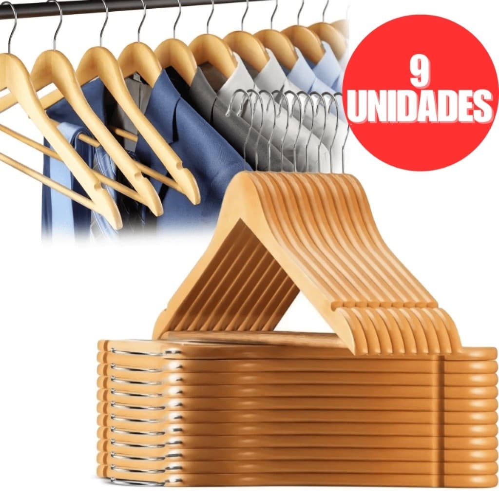 Kit 3 Cabides Madeira Verniz Durável Organização Armário