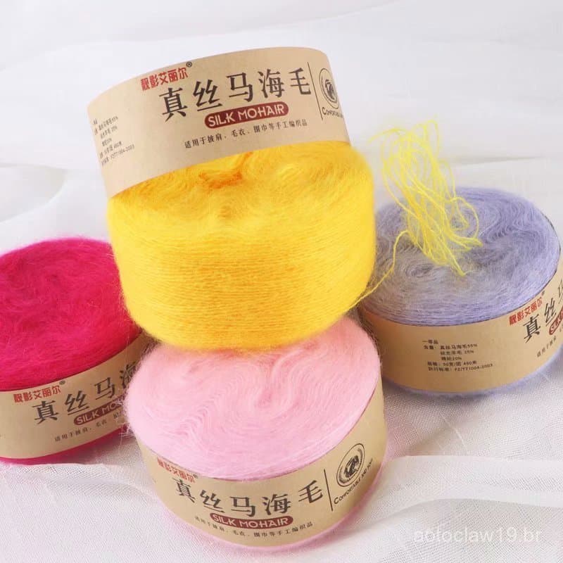 Mohair de seda brilhante, mohair de angorá para bebês, fio para suéter DIY tricotado à mão, novelos de fio fino, venda p