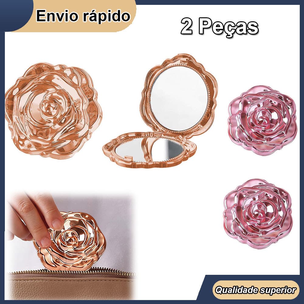 Espelho de maquiagem redondo estilo rosa, espelho de maquiagem requintado, espelho de viagem, 6.3x6.3cm, pacote com 2 pe