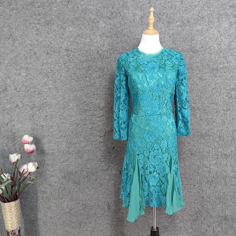 Solto All-Match vestido conservador clássico curto vestido de manga comprida Casual simples diário saia curta mãe Wear v