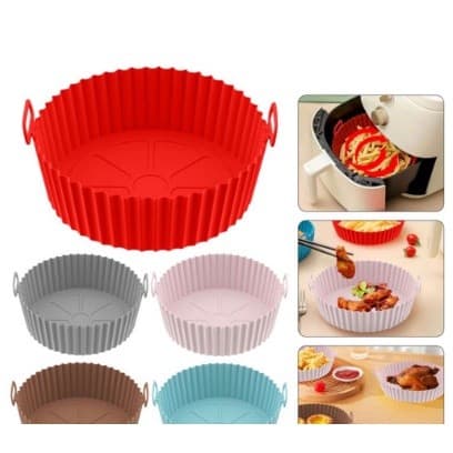 Forma de Silicone Air Fryer Reutilizável Cesto Fritadeira Redonda Antiaderente Lavável ProntaEntrega