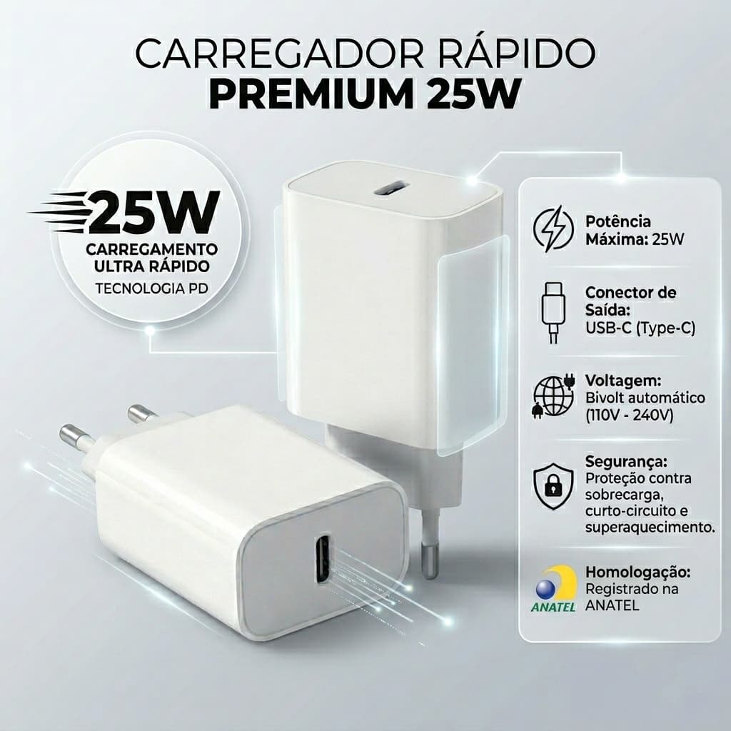 Carregador Turbo 25W Original Peining USB-C Power Delivery Ultra Rápido