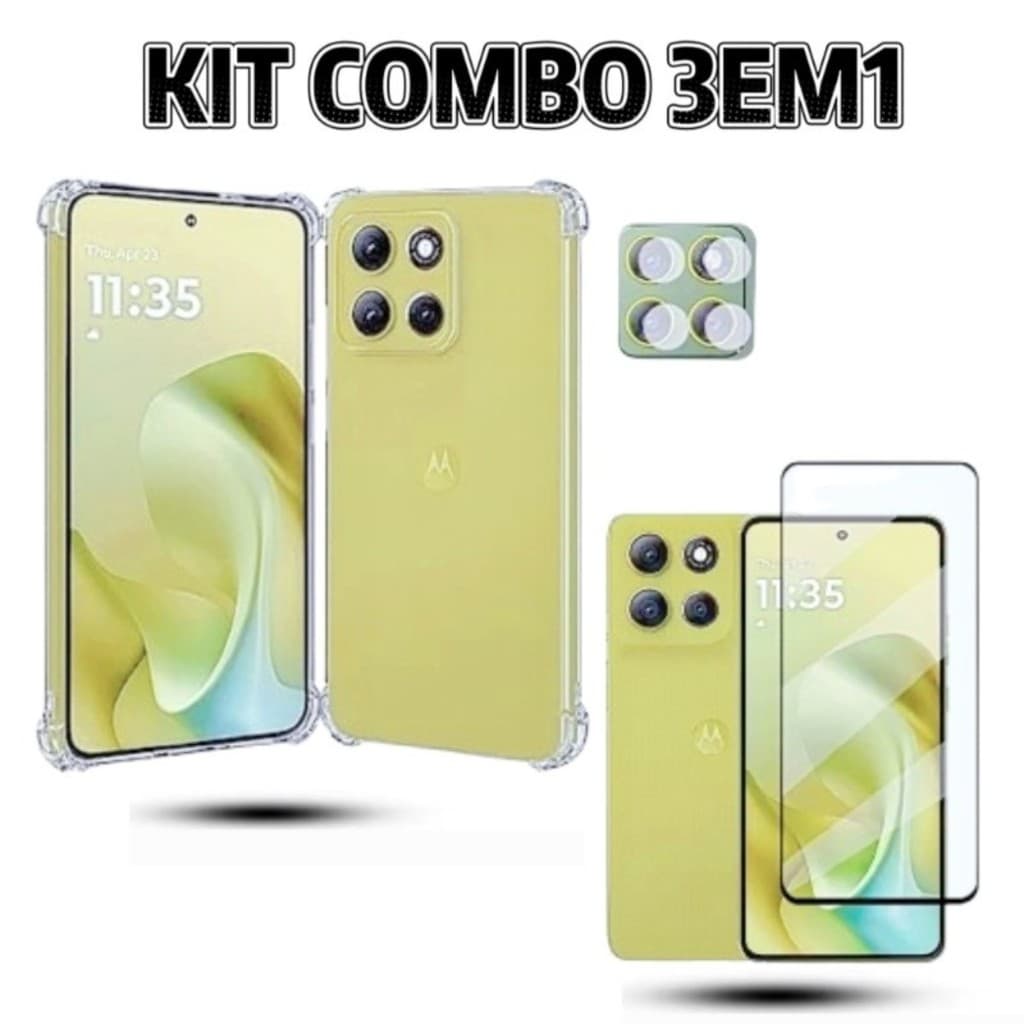 KIt Capa Capinha e Película Vidro 3D Grosso e Câmera Moto G47 G77 G67 G57 G17 G86 G56 G75 G35 G15