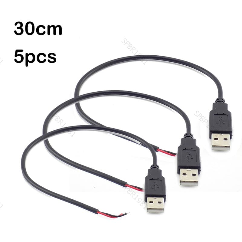 5 Pçs 30CM 5V usb 2.0 2 Pinos 2 Fio diy Macho Jack Conector Cabo De Extensão De Carga De Energia Adaptador BR19B1