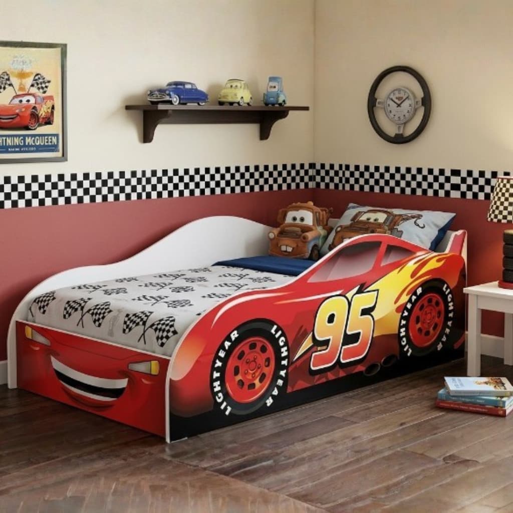 Cama Carro Infantil Estampada Solteiro Vermelho p/ Criança