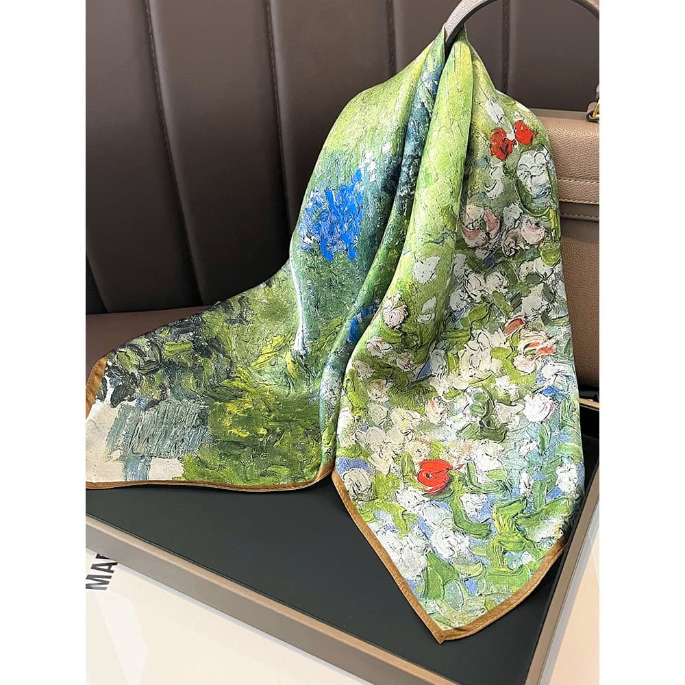 Hangzhou seda verde pintura a óleo lenço de seda amoreira lenço de seda 70 lenço quadrado xale combinando terno camisa