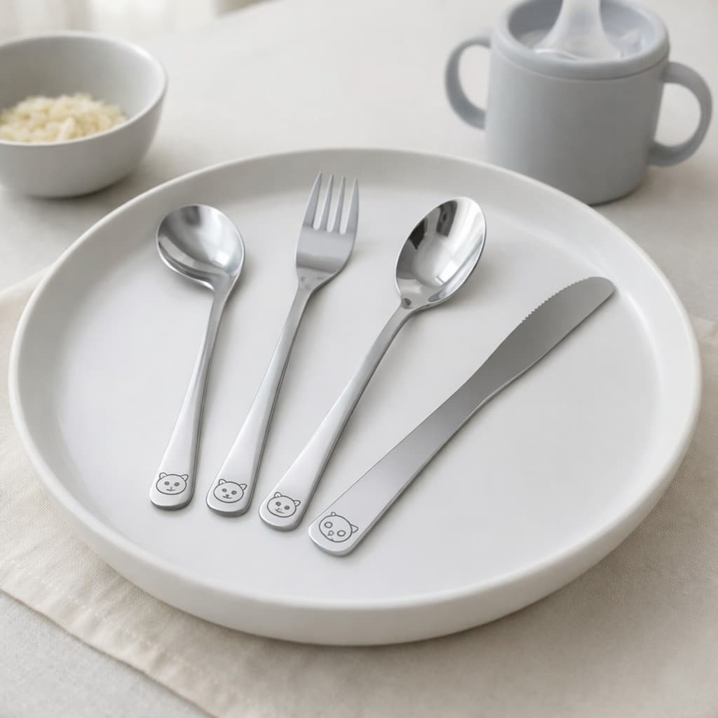 Kit Talheres Inox Infantil 04 Pçs Alimentação Bebê Bichinhos