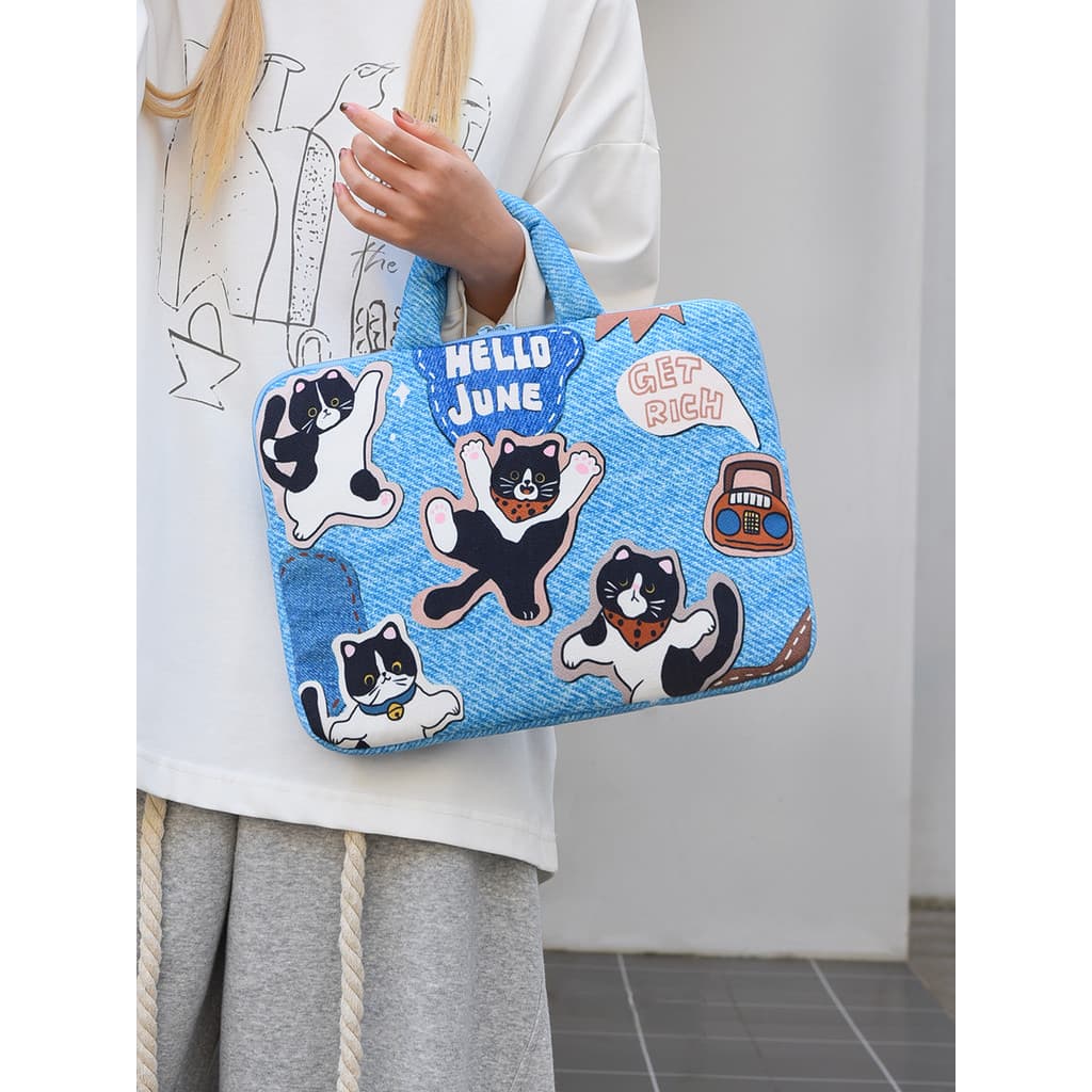 Bonito Graffiti gato portátil saco feminino portátil 37cm ipad Tablet caso protetor 50cm saco de armazenamento