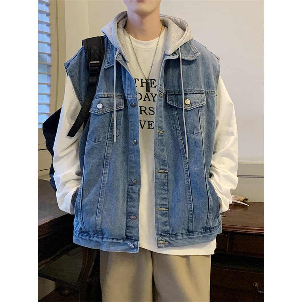 Primavera japonês Retro Denim Workwear colete masculino ins Street Wear rufião bonito colete Design Casual colete com ca