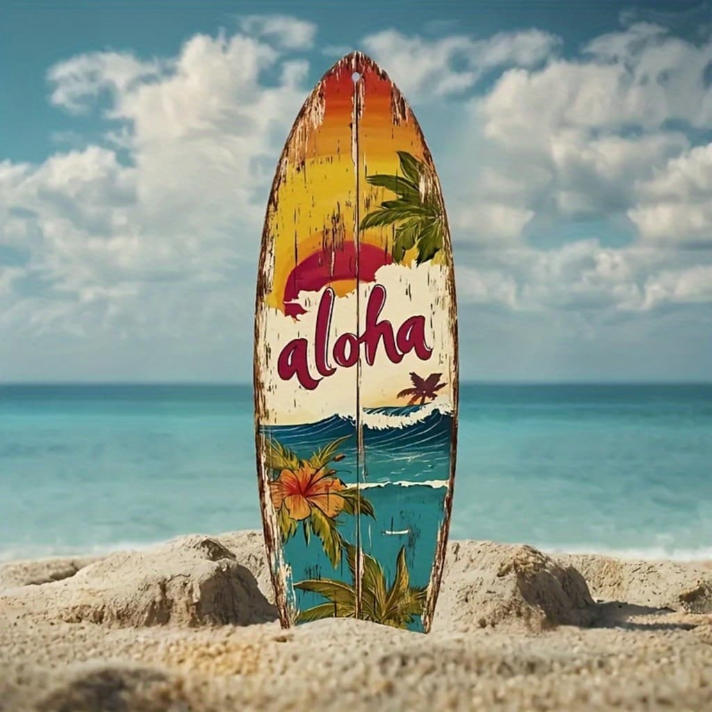 Placa Decorativa Em Formato De Prancha Aloha Summer Praia Tropical Estilo Surf Enfeite Porta,Quiosque,Área Lazer