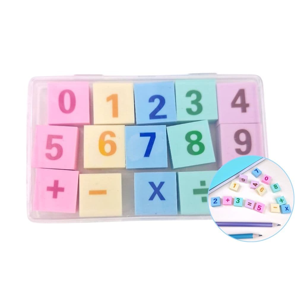 Kit de Borrachas com Números e Sinais de Matemática Educativo