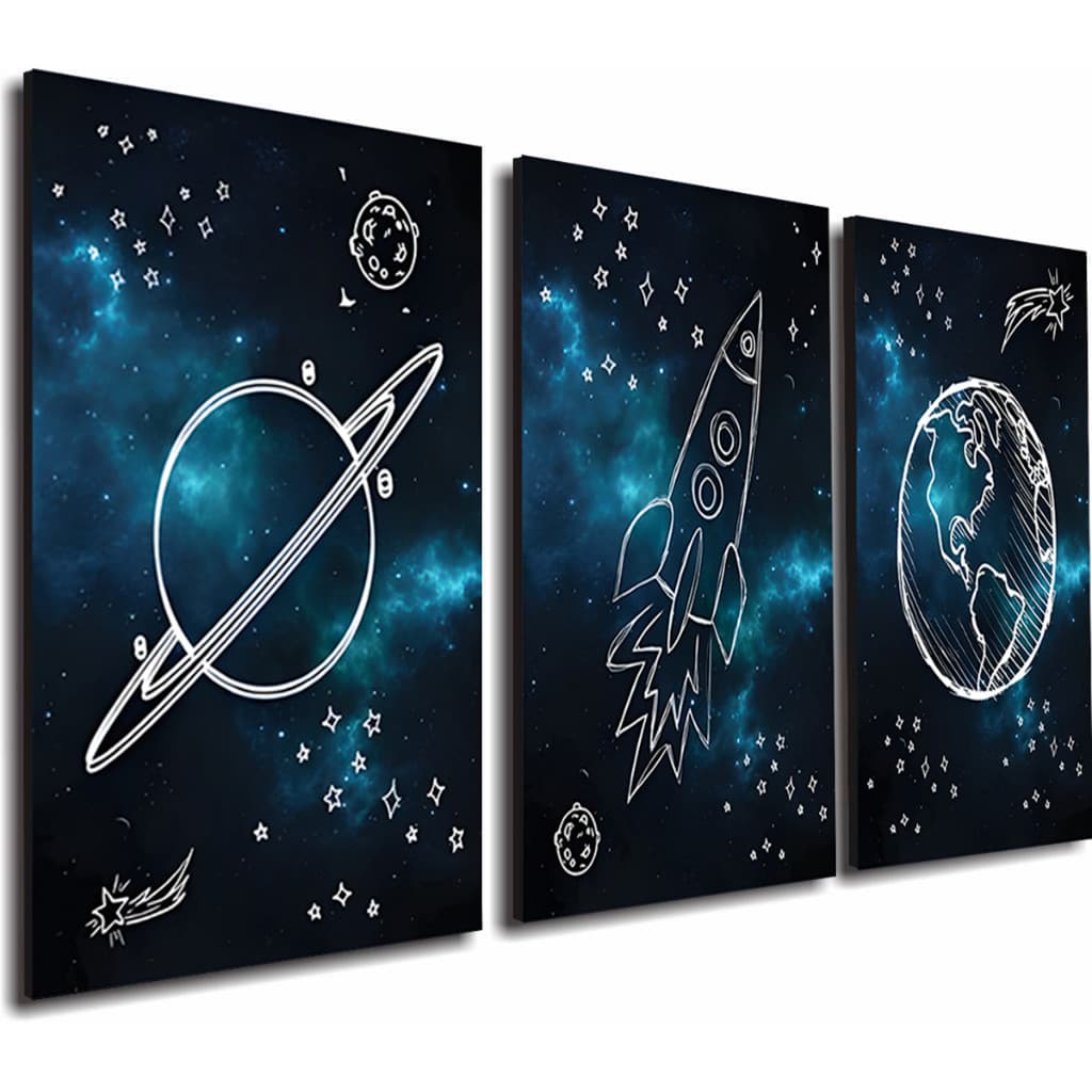 Quadros Decorativos Estrelas Foguete Planeta Terra Astronauta Infantil Quarto Menino