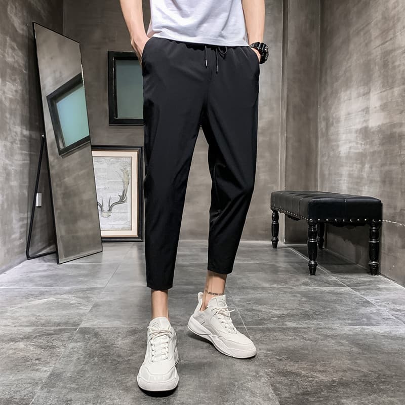 Calças até o tornozelo masculinas Slim fit pés pequenos calças influenciadoras masculinas versão coreana na moda verão e