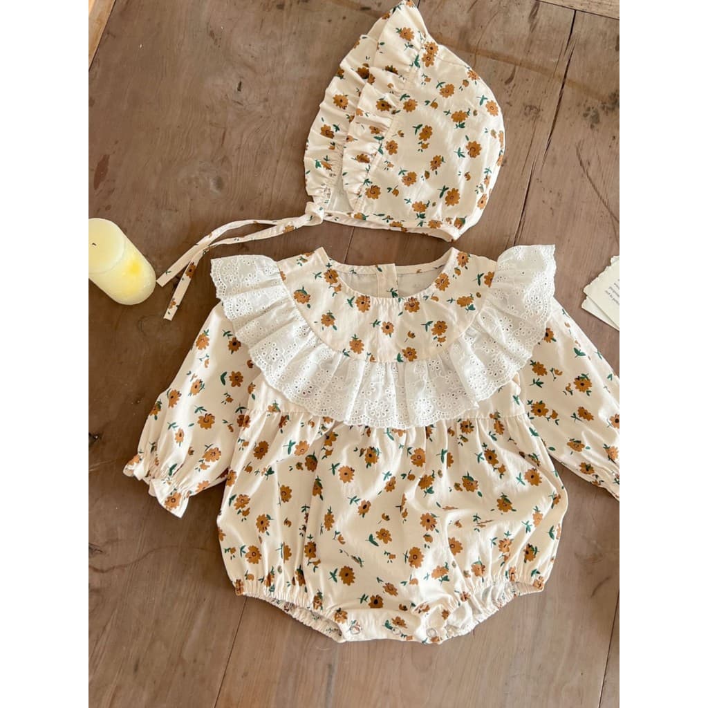 Feminino bebê versão coreana de manga comprida macacão de bebê primavera outono roupas Floral macacão bebê mês inteiro r