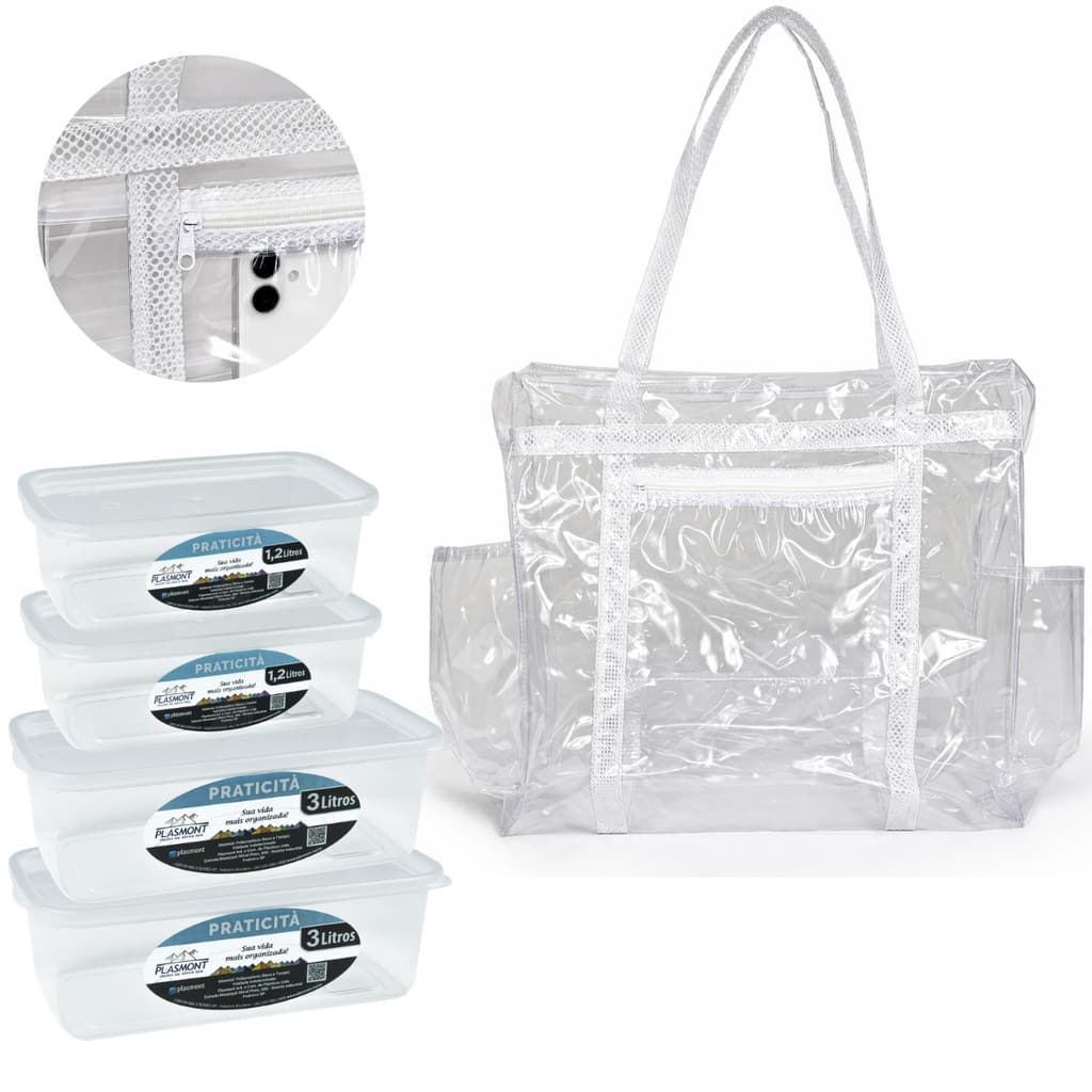 Kit Bolsa Transparente Jumbo Reforçada + 4 Potes Presidio