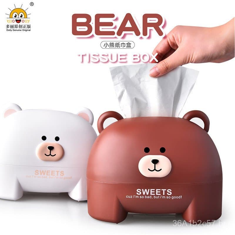 Caixa de Lenços de Papel em Forma de Urso Cartoon RB572, Caixa de Armazenamento de Lenços à Prova d'Água para Banheiro,