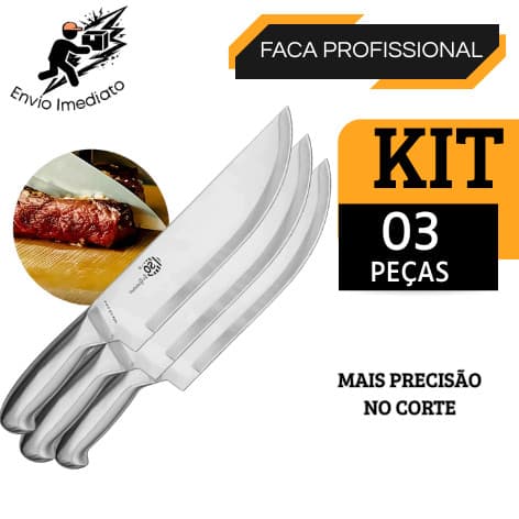Kit 3 Faca Profissional Inox 6" Faca de Chef Cozinha Afiada Multiuso Alta Qualidade