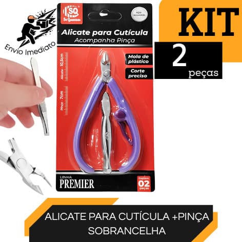 Kit 2 Alicate de Cutícula + Pinça Sobrancelha Profissional Kit Manicure Salão de Beleza