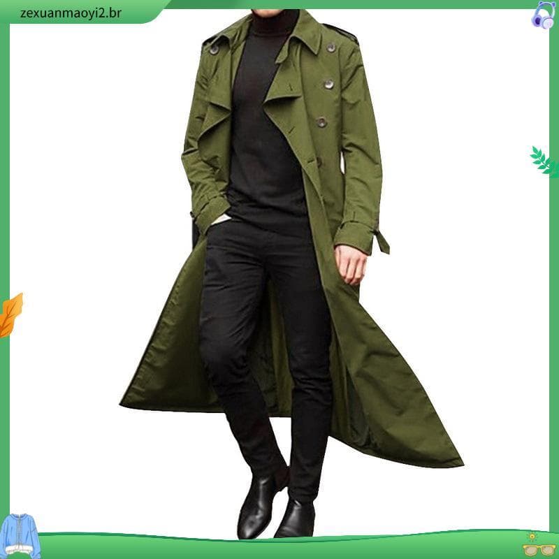 Casual Cor Sólida Manga Comprida Masculino Sobretudo Moda Inverno Botões Bolsos Casacos Longos Masculinos Trespassados