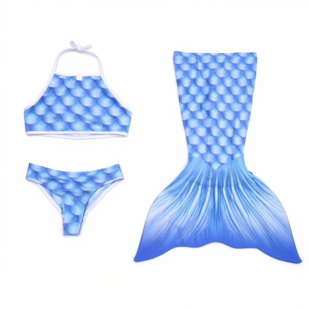 Fantasia Sereia + Biquini Infantil Cauda Escamas Coloridas Roupa Leve Divertida Praia Piscina Menina Confortável