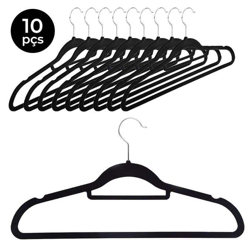 Cabide de Veludo Slim com Gravateiro 42cm Preto 10 pecas
