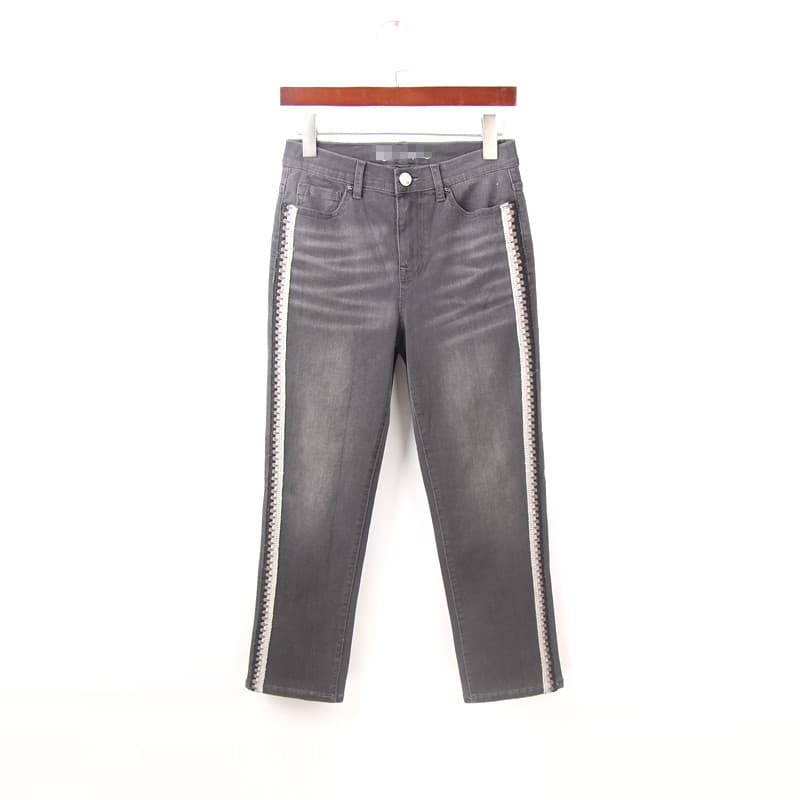Primavera estilo étnico fumaça cinza Jeans feminino pedido estrangeiro 100kg tamanho grande cintura alta elástico mais m