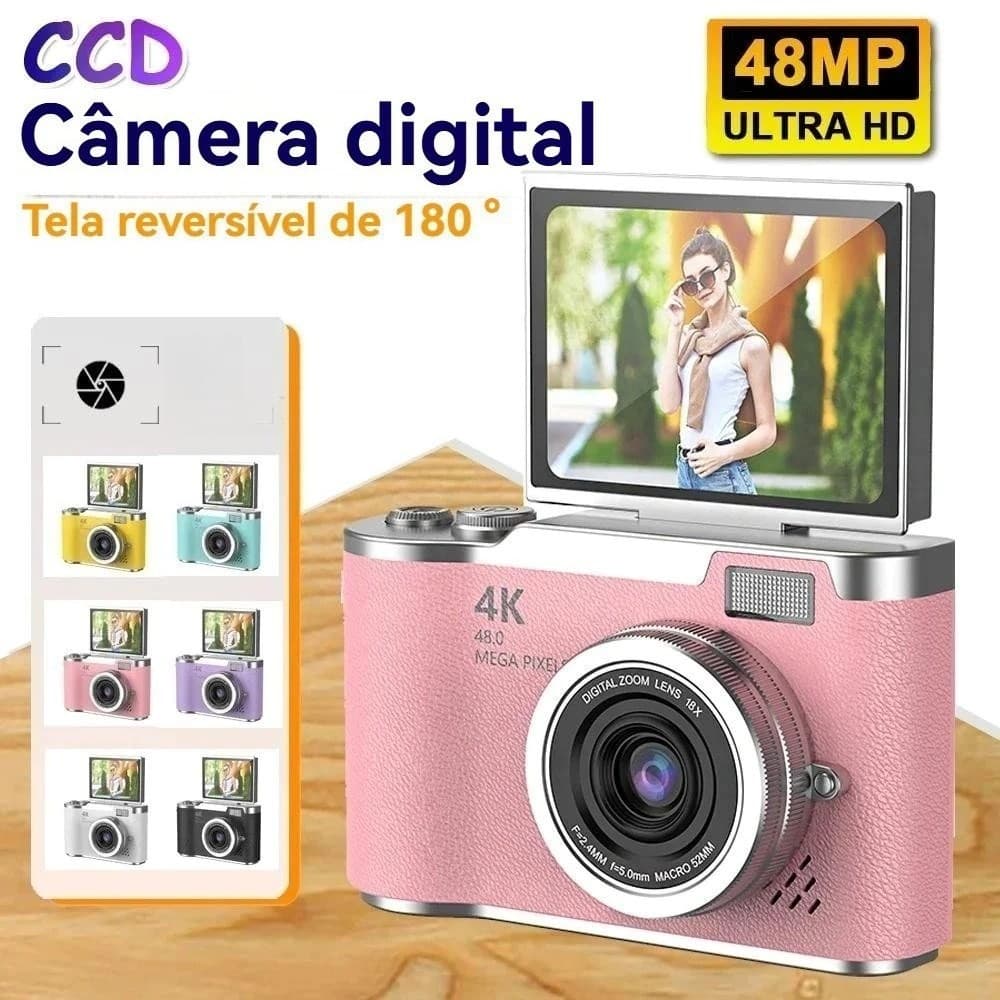 Câmera digital Com zoom Óptico 4K CCD 8x , Adequada Para Fotografia De Estudantes , Compacta E Portátil , 48 Mp , 180 °