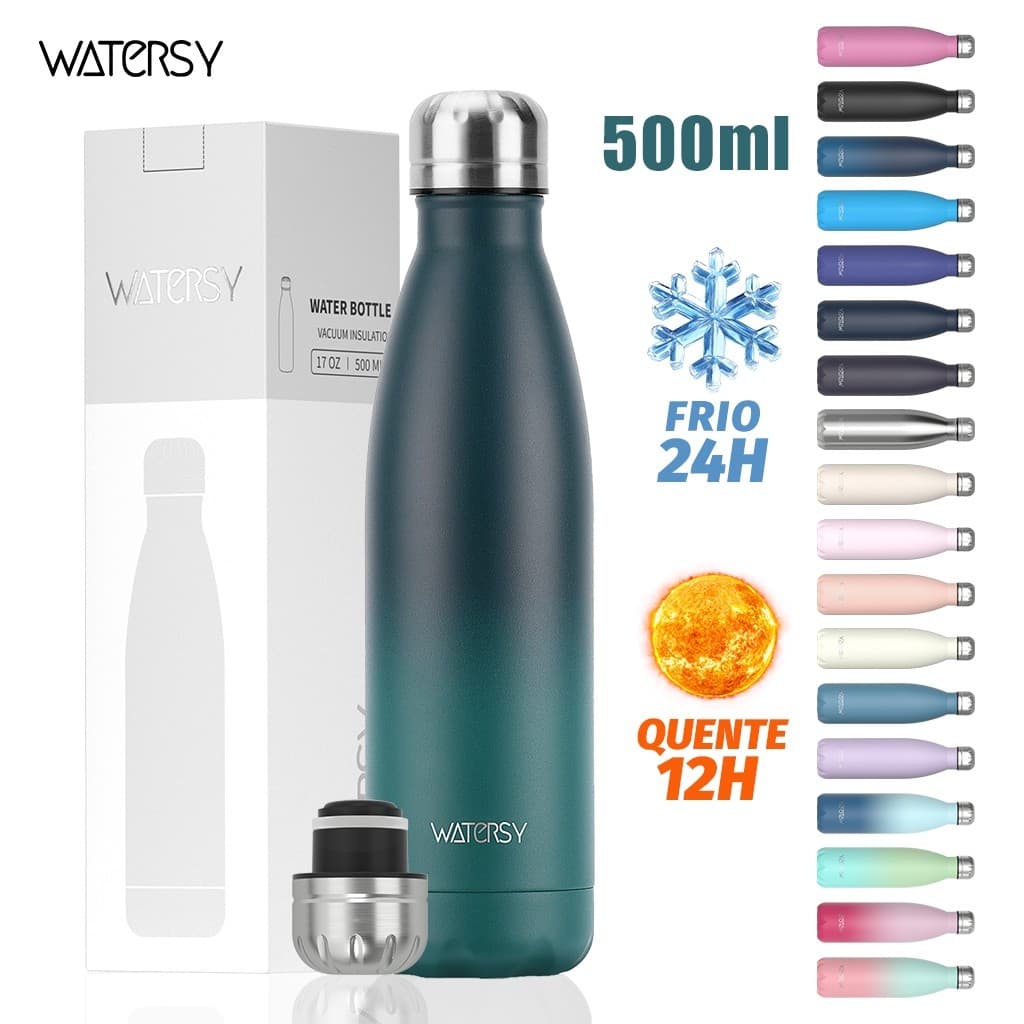 Garrafa Térmica WATERSY Crazy Water - Mantém a água gelada por 48 horas, 500ml, em aço inoxidável.