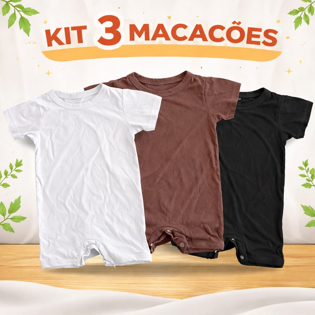 Kit com 3 Macacões para Bebê Unissex – Básicos e Versáteis
