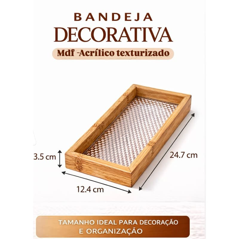 Bandeja Madeira com Acrílico e Bandeja Espelhada Design Moderno para Todos os Ambientes