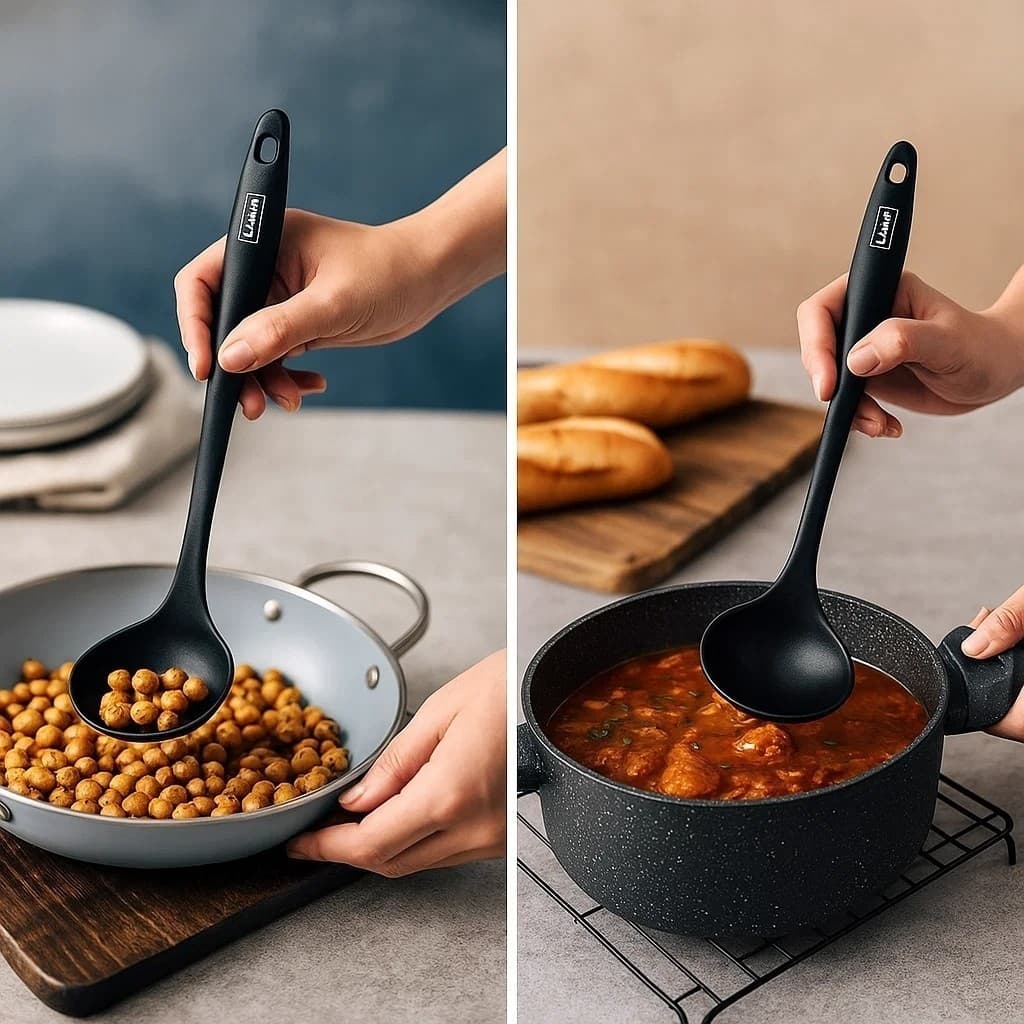 Concha Silicone Preto Cozinha Pegador Molho Feijão Sopa Talheres Comer Servir Presente Espátula