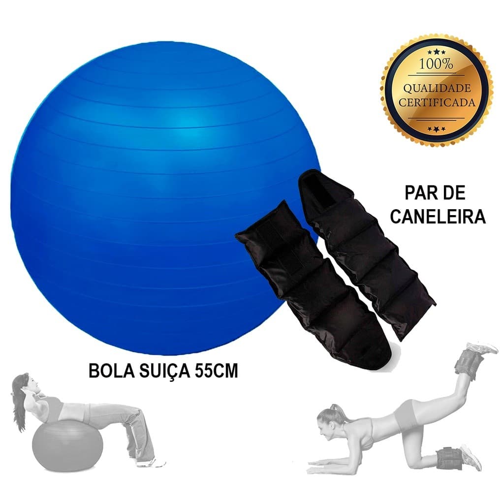 Kit Pilates Solo Par De Caneleira Tornozeleira Peso 5kg+ Bola Suíça 55cm Promoção