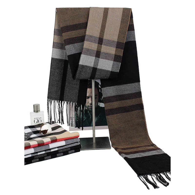 [Escolha Preferida] Cachecol Masculino Versátil Moda Outono Inverno Xadrez Estendido Borda Original Imitação de Cashmere