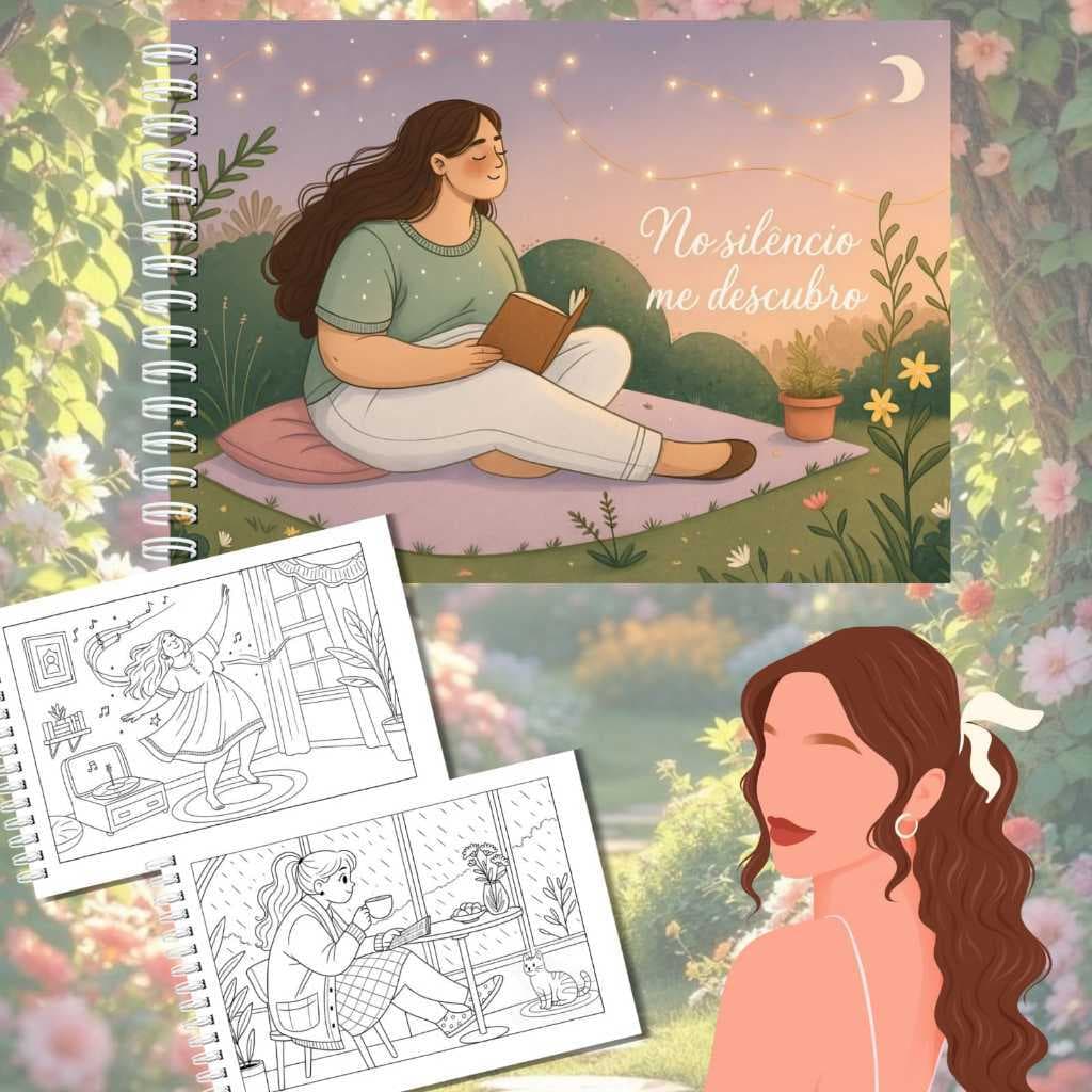 Livro de colorir NO SILÊNCIO ME DESCUBRO | Capa dura | folhas grossas 180g | 50 folhas