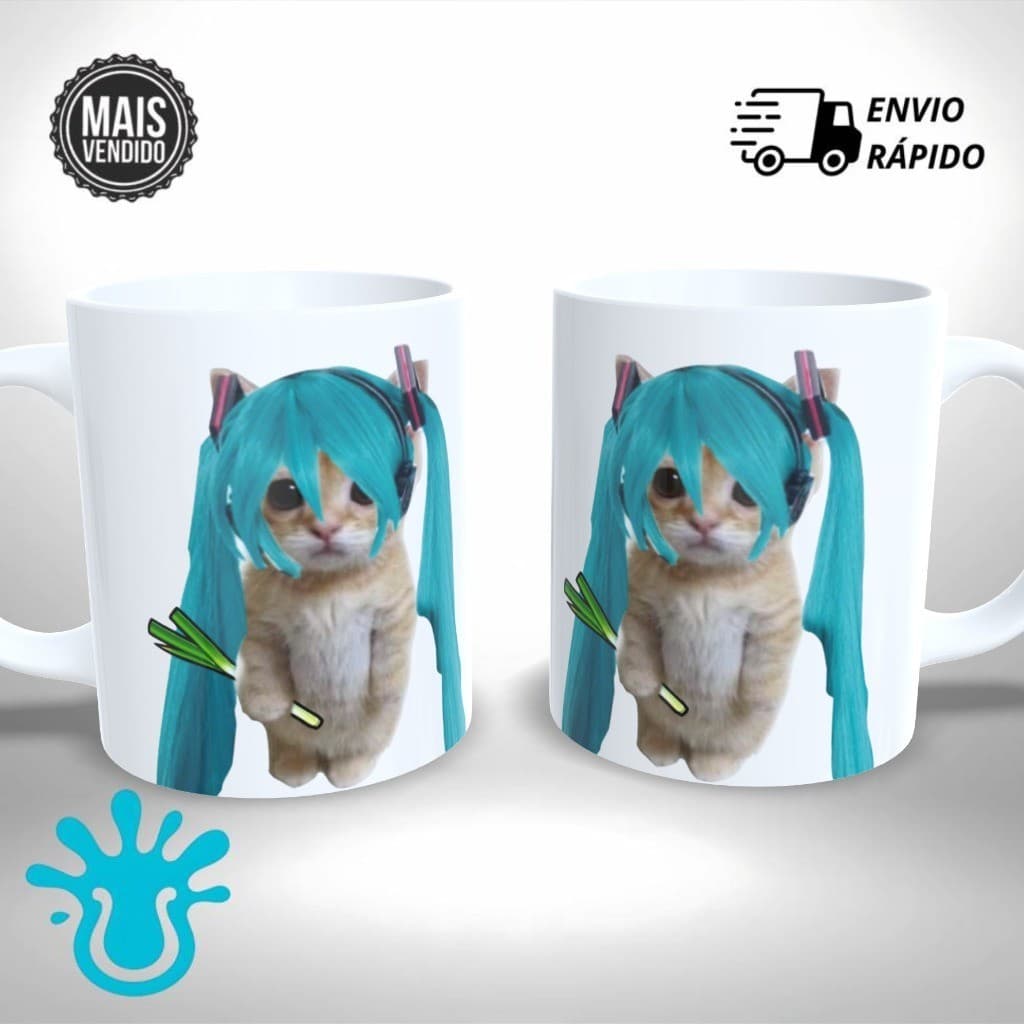 Caneca Personalizada Hatsune Miku Gatinho Meme Aipo - Presente Único e Criativo