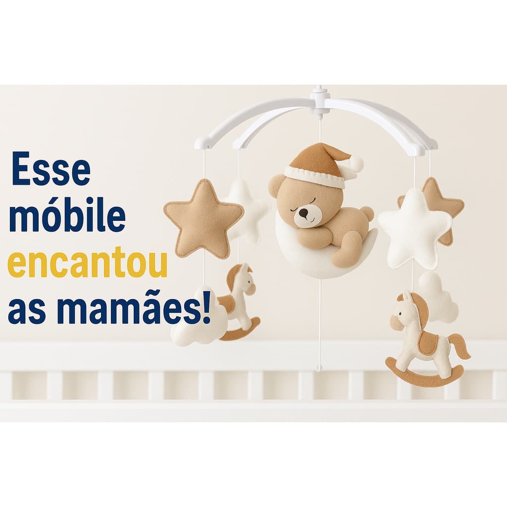 Móbile Ursinho na Lua em Feltro | Móbile para Berço Menino | Tema Cavalo Marrom | Decoração Quarto Bebê Artesanal