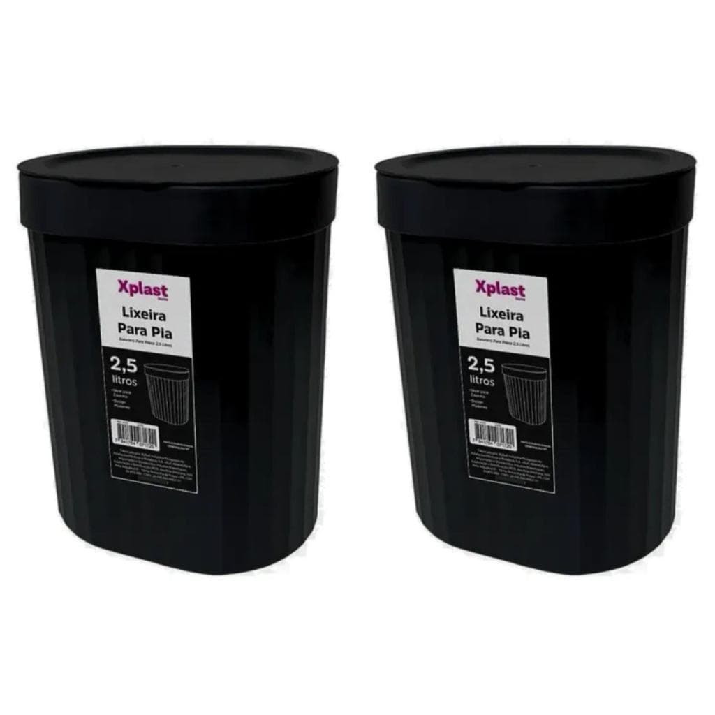 Kit 2 Lixeiras Pia Cozinha 2,5l Com Tampa - Click - Preta