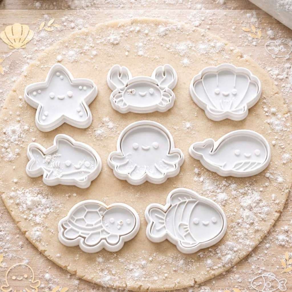 Kit 8 Cortador de Biscoito Infantil Fundo do MAr  5cm Cortador Bolacha Amanteigada Massinha