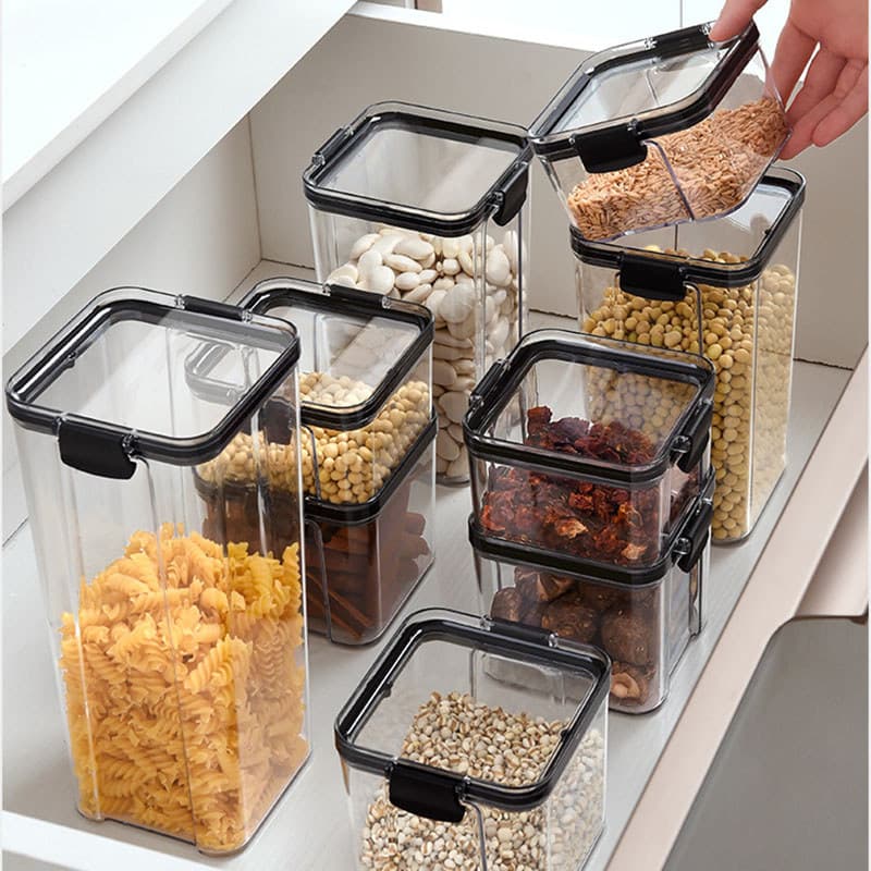 Frasco selado a ar, armazenamento de cozinha de grãos inteiros, caixa de plástico transparente, lanches, produtos secos,
