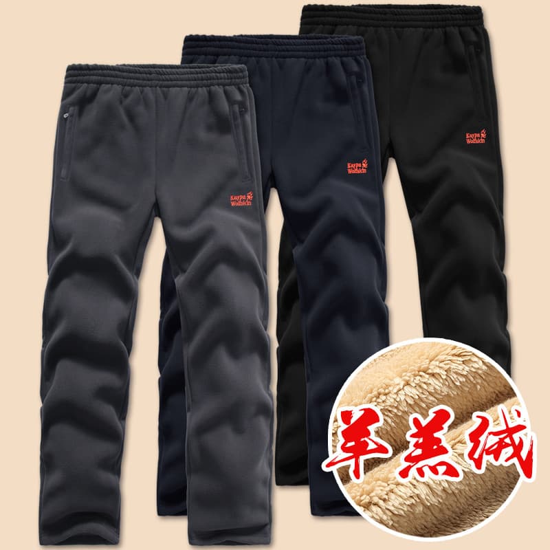 Forro de lã engrossado masculino outono inverno meia-idade idosos sweatpants cordeiro velo em linha reta solto sweatpant