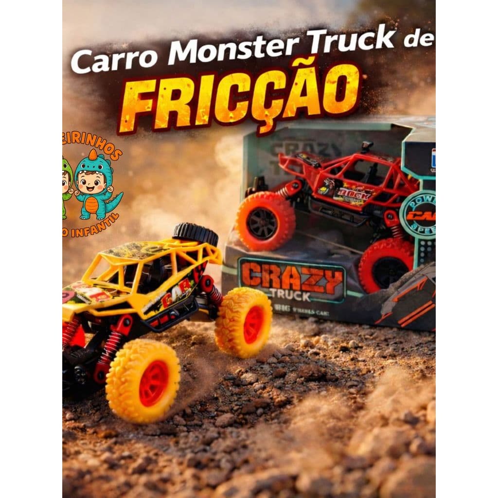 Carrinho Monster Truck Infantil de Fricção – Brinquedo Off Road com Rodas Grandes, Super Resistente