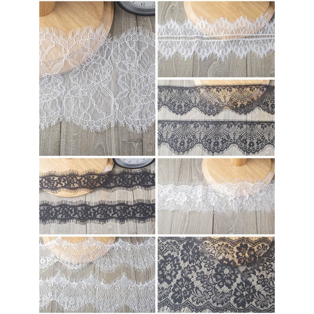 Novo preto branco cílios renda sem franja elástica DIY roupas artesanais vestido de casamento decoração