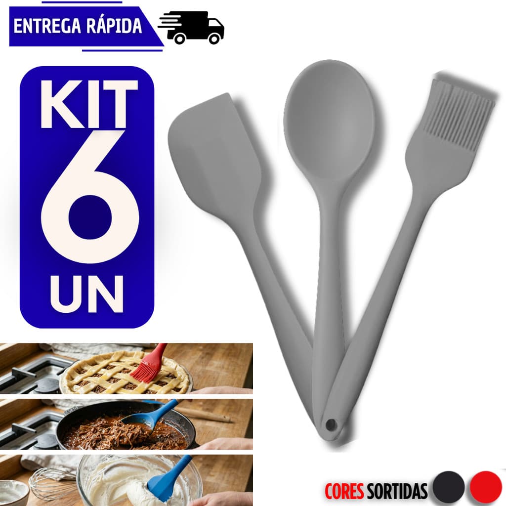 Kits Silicone 6 Peças Em Silicone Espátula Colher Pincel Resistente Flexível Utensílios Cozinha Espátulas Colheres