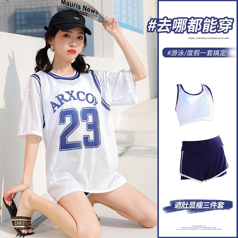 Novo estilo maiô feminino 2025 novo estilo coreano solto ligeiramente gordura capa barriga Boxer estudante esportes prim