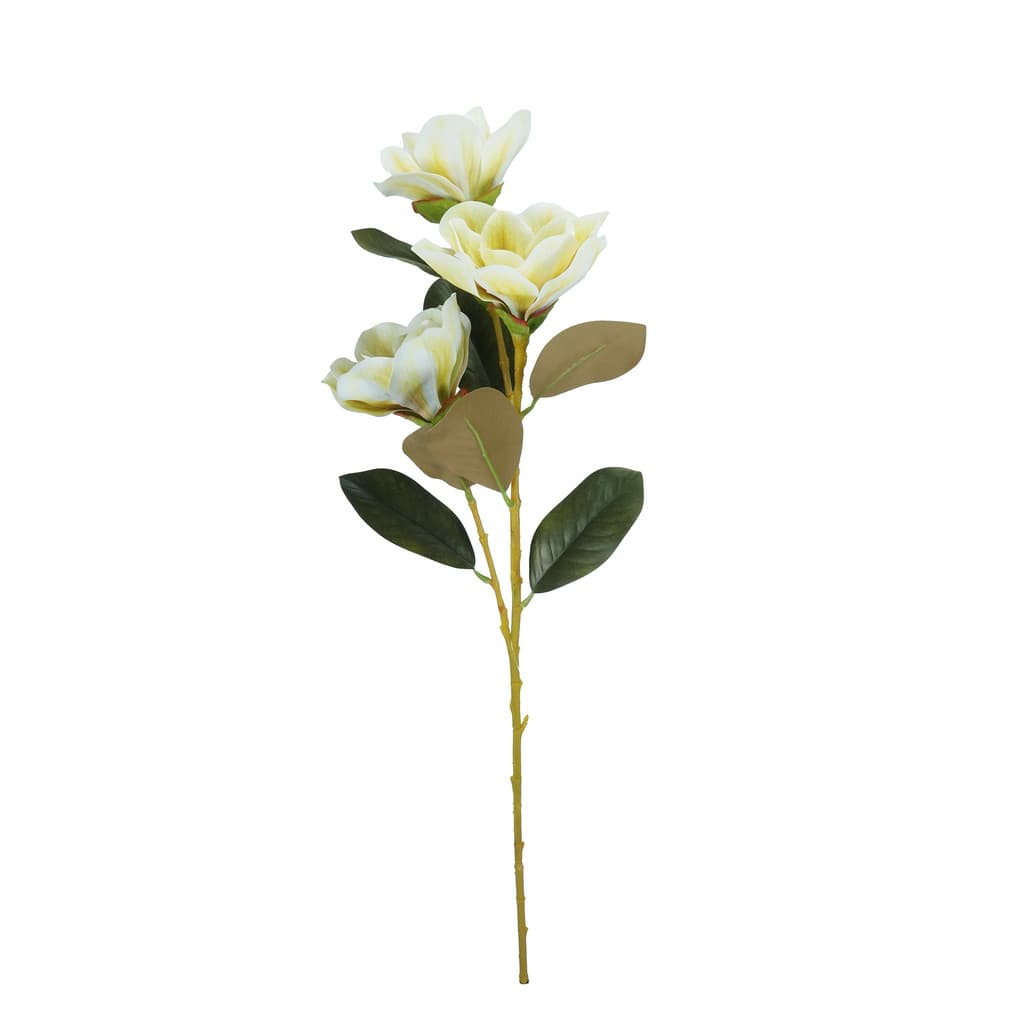 Galho Artificial de Magnólia Creme Luxo 80cm Silicone Decoração