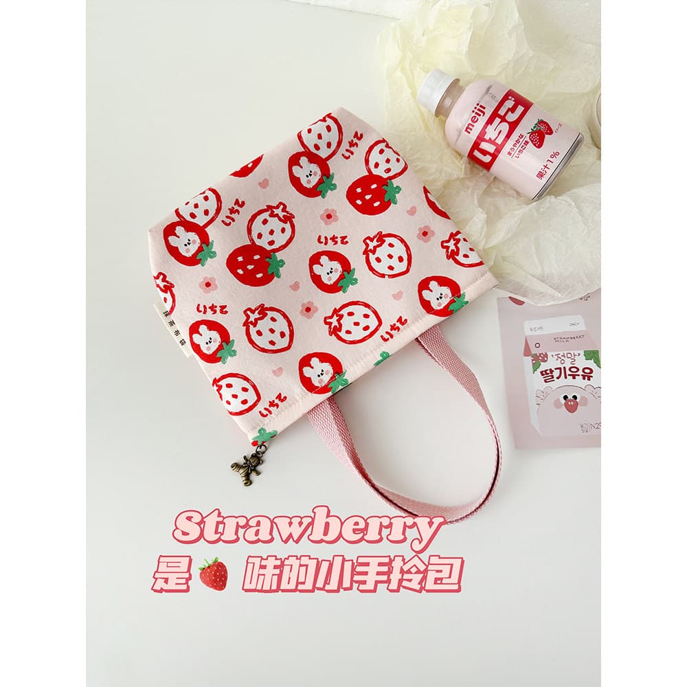 Bolsa pequena feminina 2026 novo estilo pequena bolsa bonito morango algodão leve saco de armazenamento do telefone móve