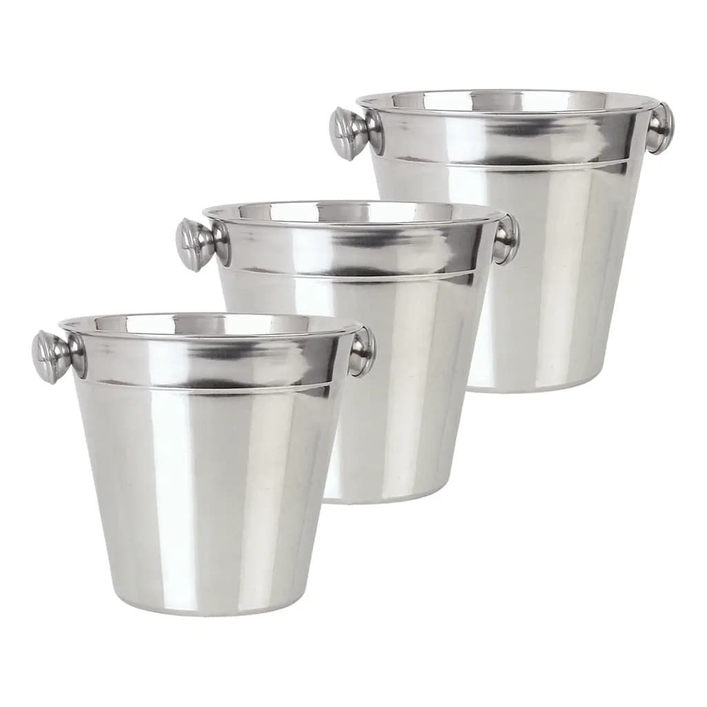 Kit 3 Balde De Gelo Inox Para Mesa Bar Restaurante Pequeno Inox Balde De Gelo Inox Liso
