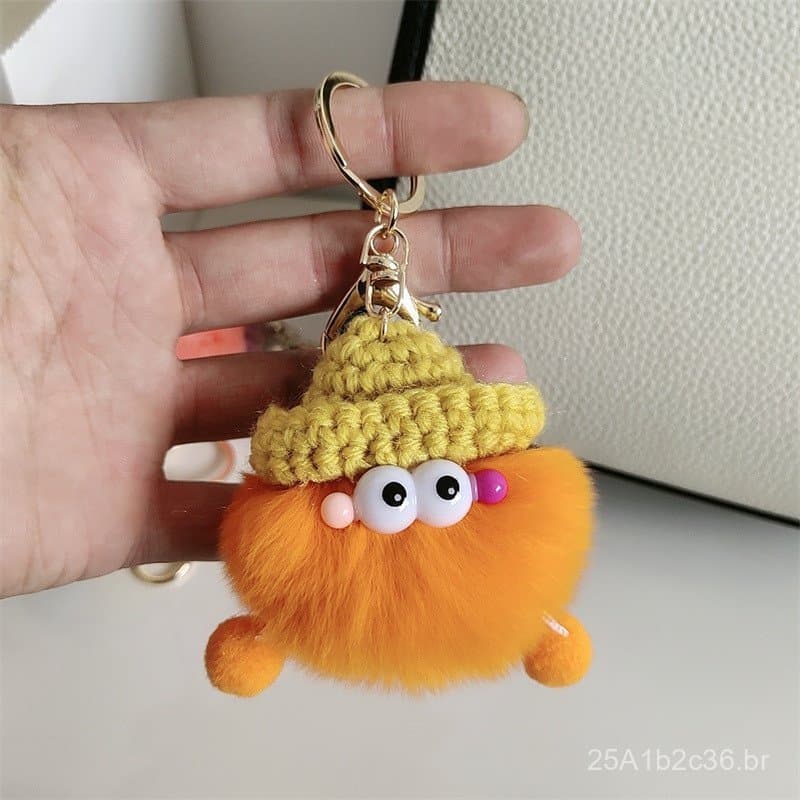 Pingente de elfo de pelúcia feito de pele de coelho rex real, chaveiro de carro, decoração fofa, acessório de carro feit