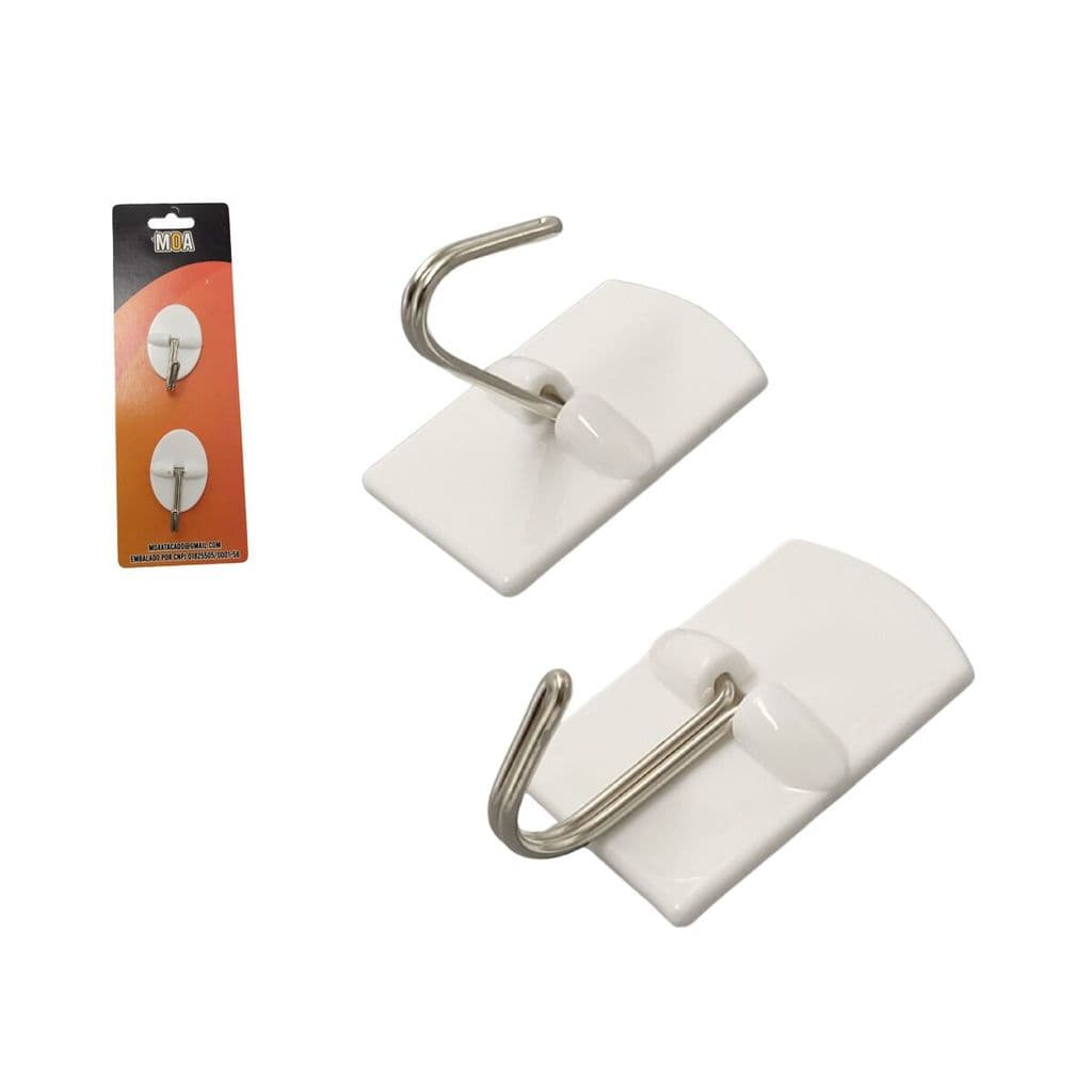 GANCHOS ADESIVO KIT 2 UN FERRO E PLASTICO PP 2,5X4,5X2CM MOA